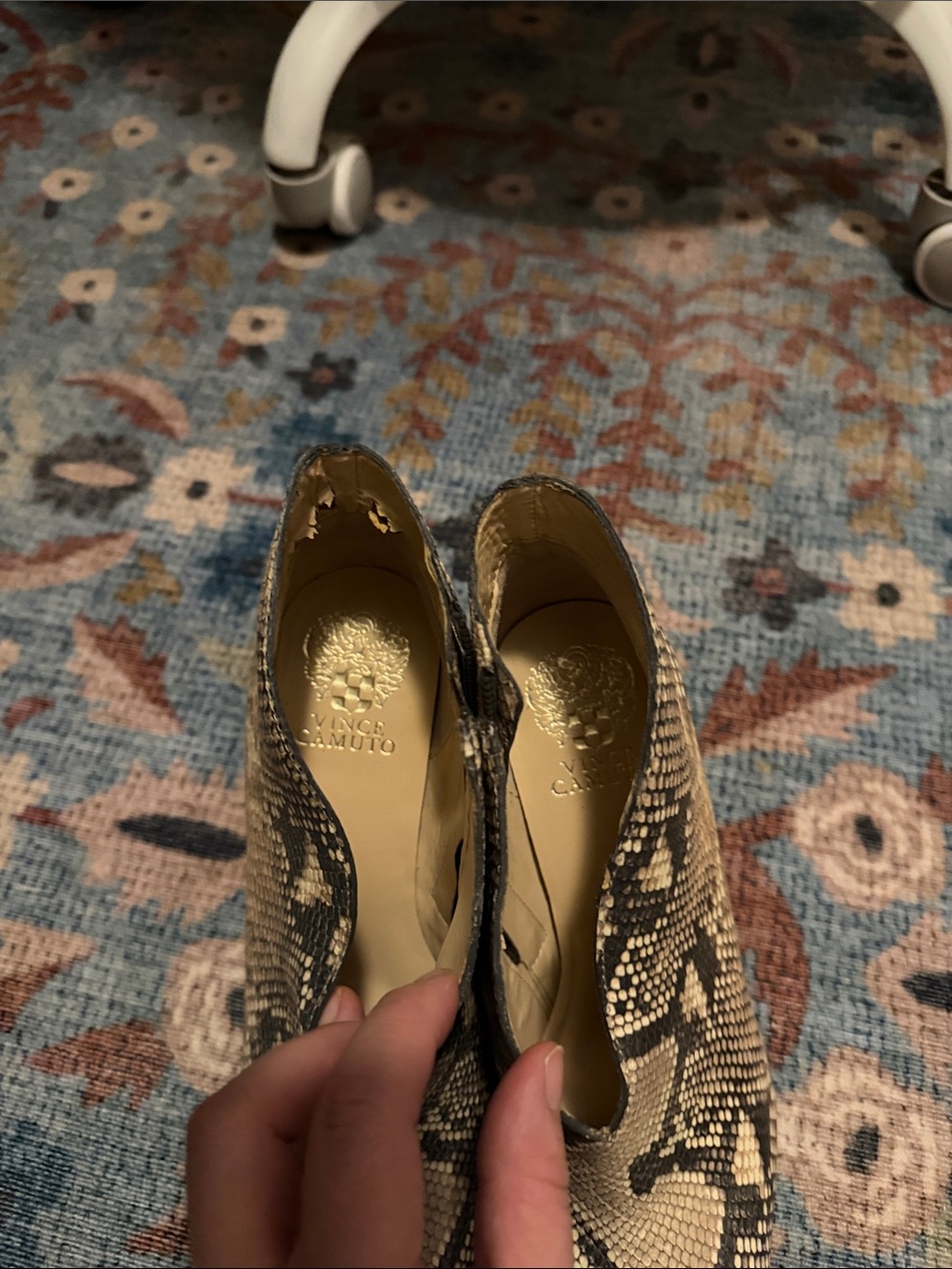 Vince Camuto Beige and Black Snake-Print Pointed Toe Ankle Booties - Picture 2 of 6